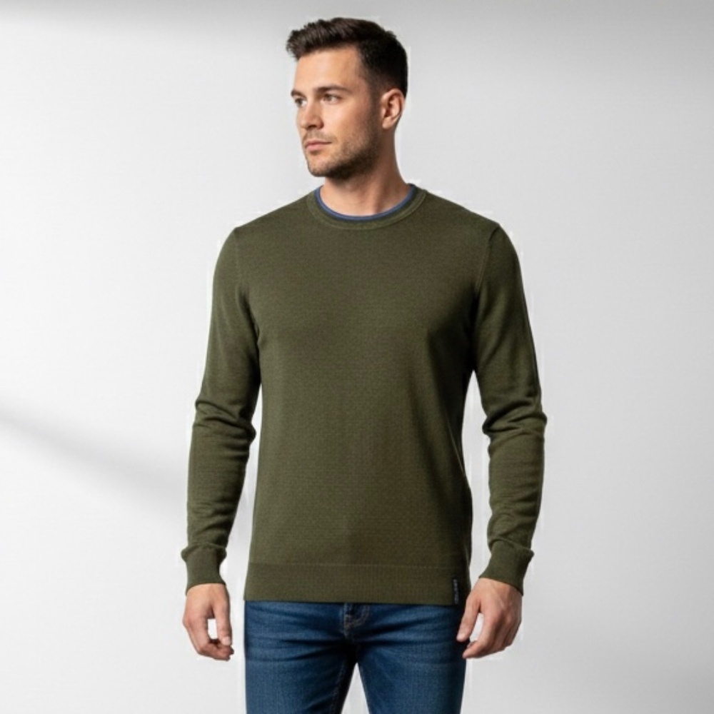 Scotch & Soda Long Sleeve Sweater Crew Neck Olive M Minimalist Office EcoVero